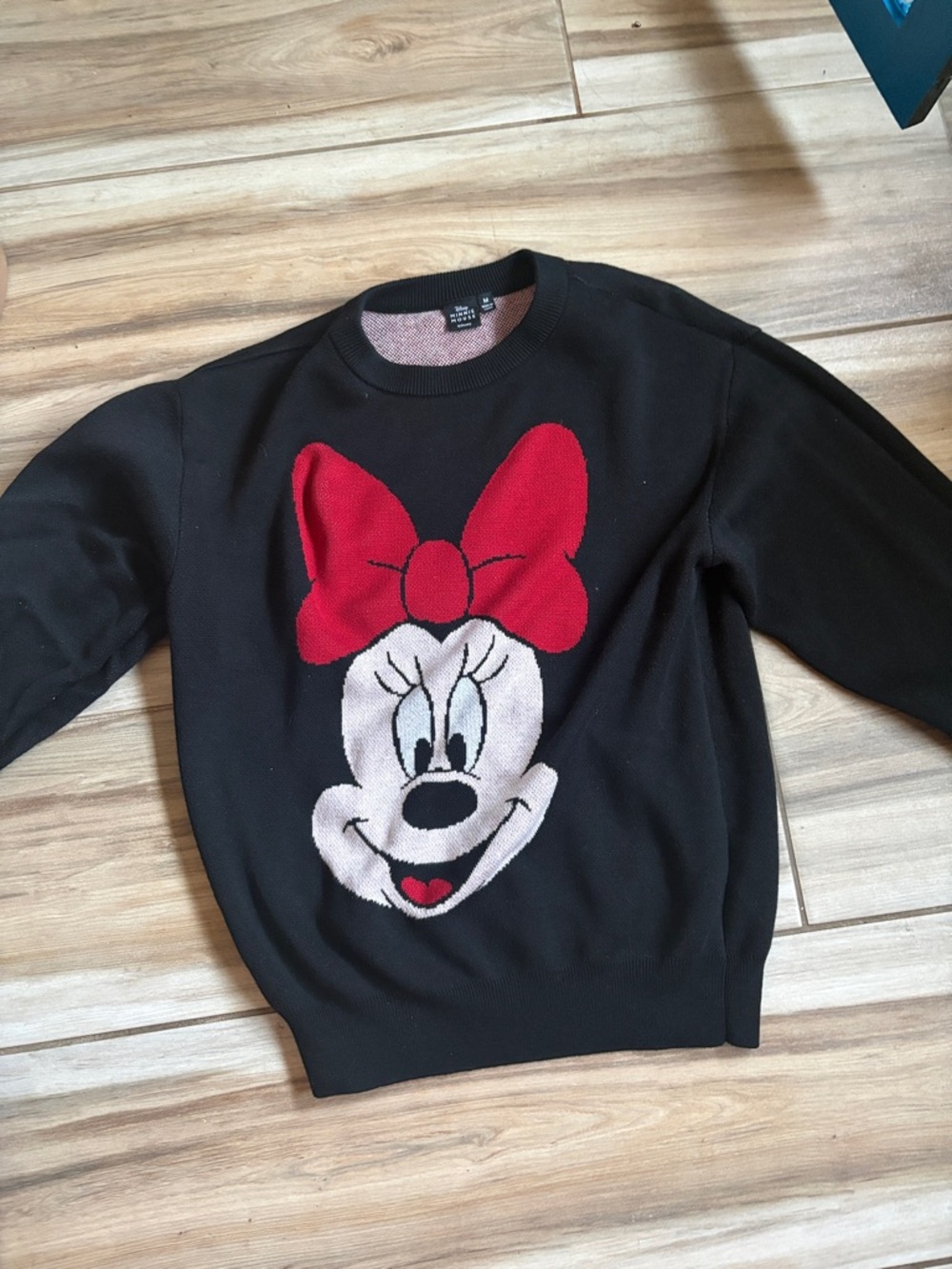 Disney Black Crewneck Sweater with Red Bow Minnie Graphic